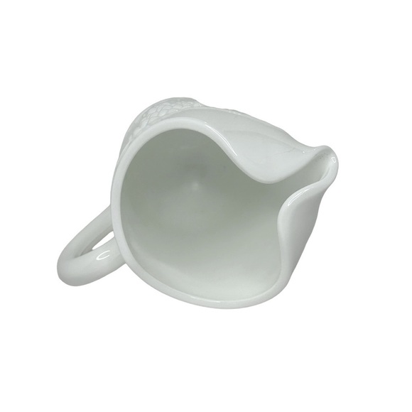 VINTAGE Milk glass Pitcher Indiana Harvest Footed Handled Grape Leaf White - Picture 7 of 7